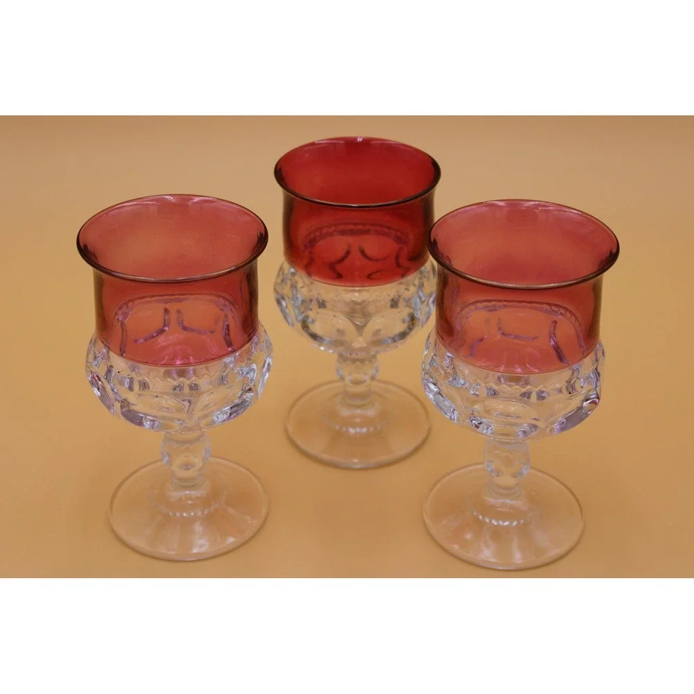 Vintage Tiffin Glass Goblet Set, Ruby Red Kings Crown, 3-Piece